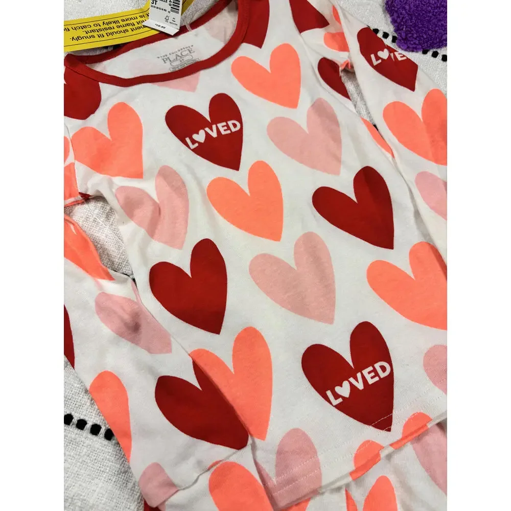 The Children's Place Girls Long Sleeve Heart Print Pajama Set Size 3TValentines